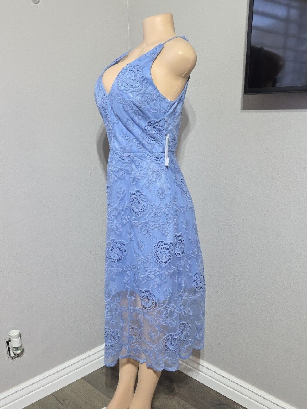 Premier Light Blue Lace Slip Midi Dress Size 8 - Picture 5 of 15
